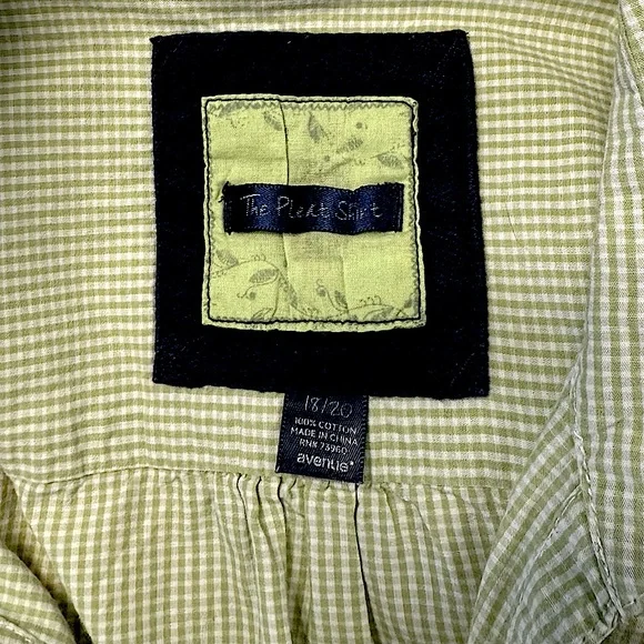 Avenue The Pleat Shirt Apple Green White Gingham Button Front 3/4 Sleeve 18/20 - Picture 12 of 14